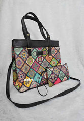 Multicolor - Trendy Ajrakh single partition handbag / office bag - MS7 Brand